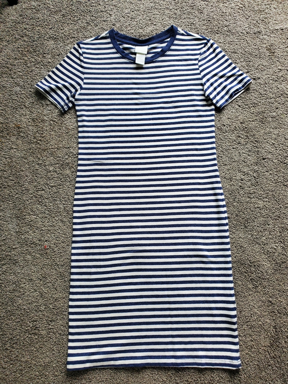H&M Navy & White Striped Short Sleeve Midi Dress